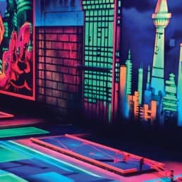 glow in the dark minigolf baan met fluoriscerende kleuren bij van der Ende Raving Inn in het Westland met als thema action heroes